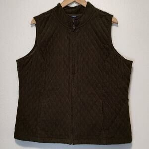 Basic Editions Dark Forest Green Quilted Corduroy Vest Pockets Zip Front Size XL